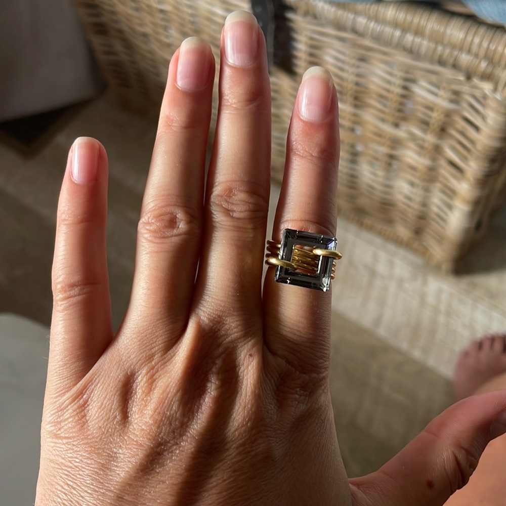 Real gold ring with silver square pendant